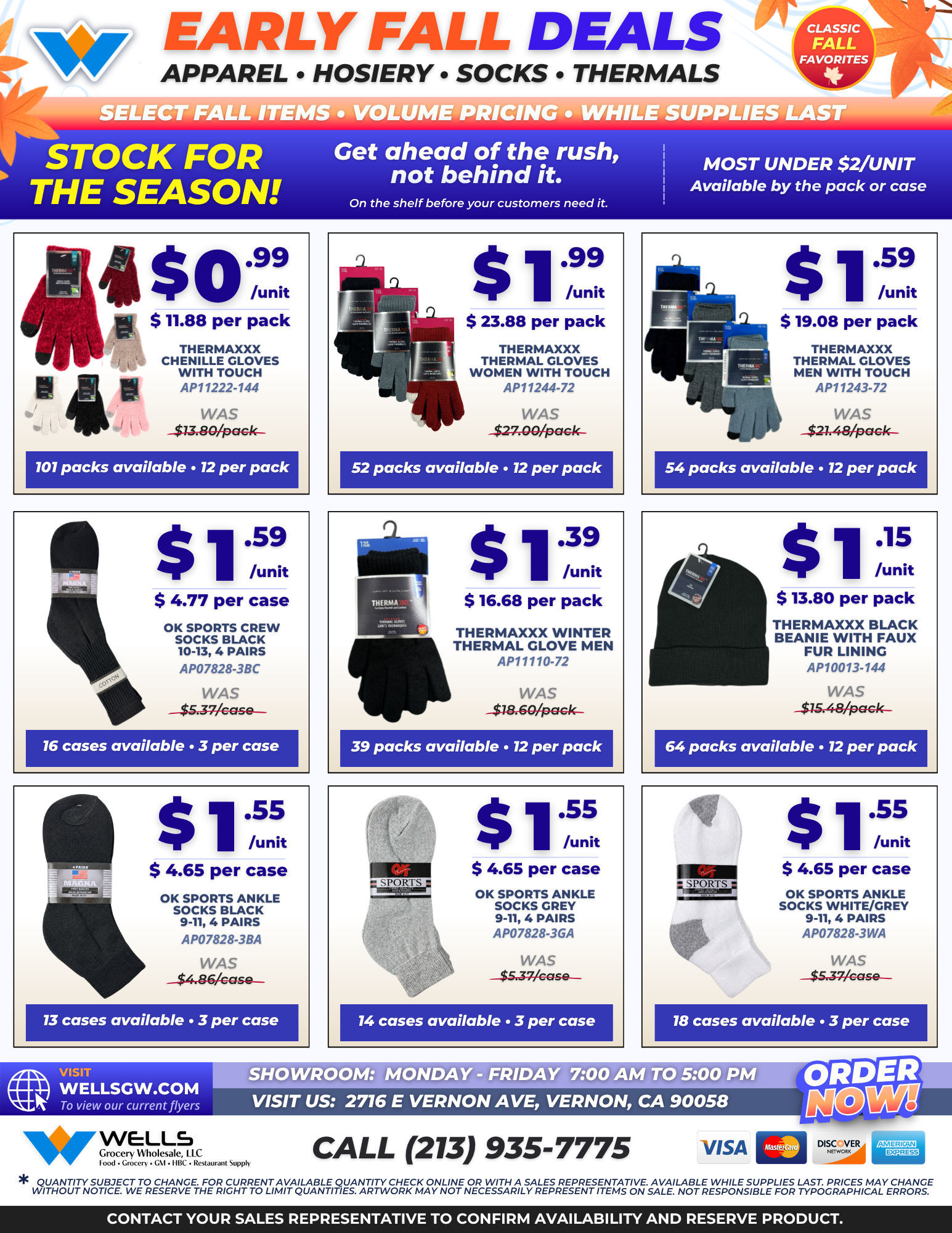 Wells Grocery Wholesale Early Fall Deals apparel flyer, page 1