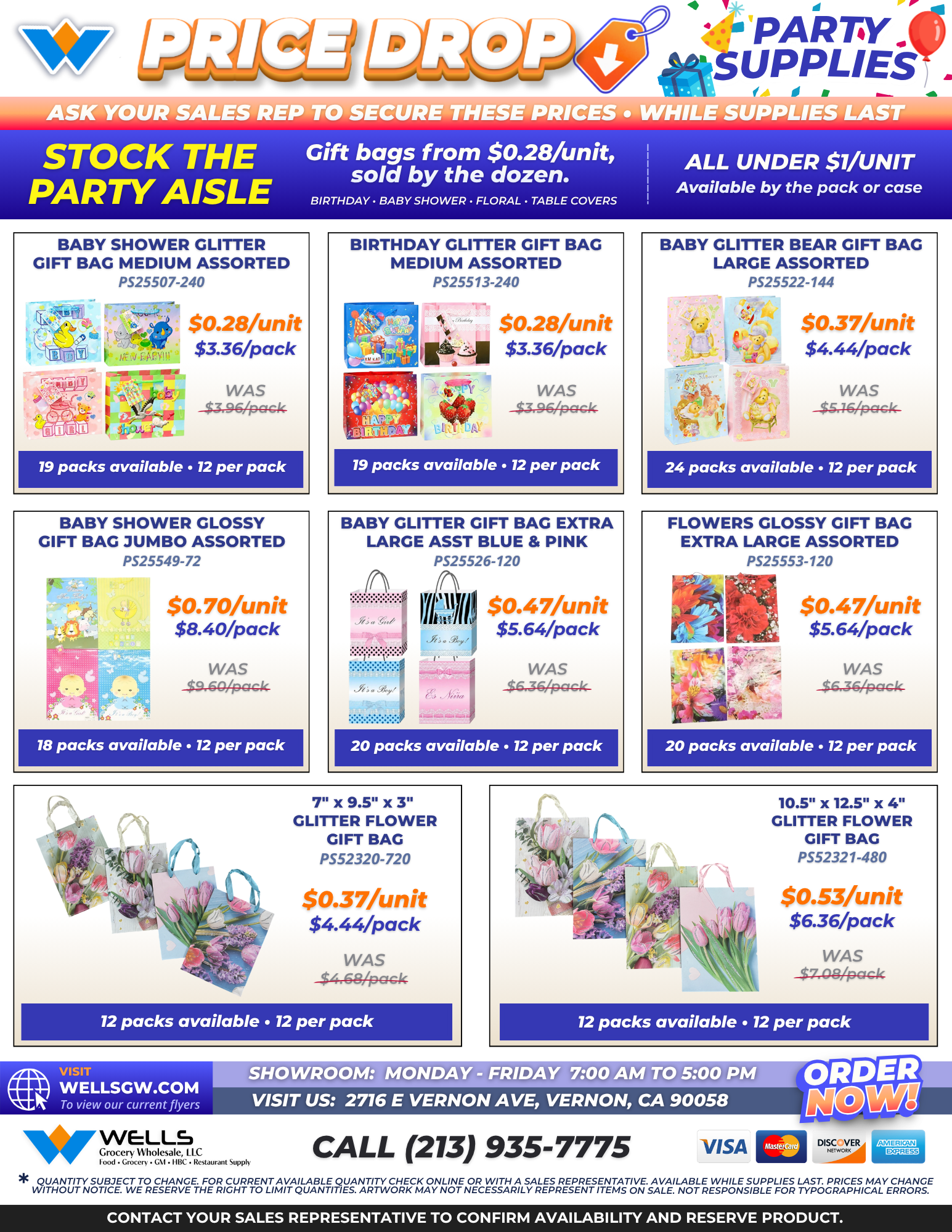 Wells Grocery Wholesale gift bags price drop flyer, page 1
