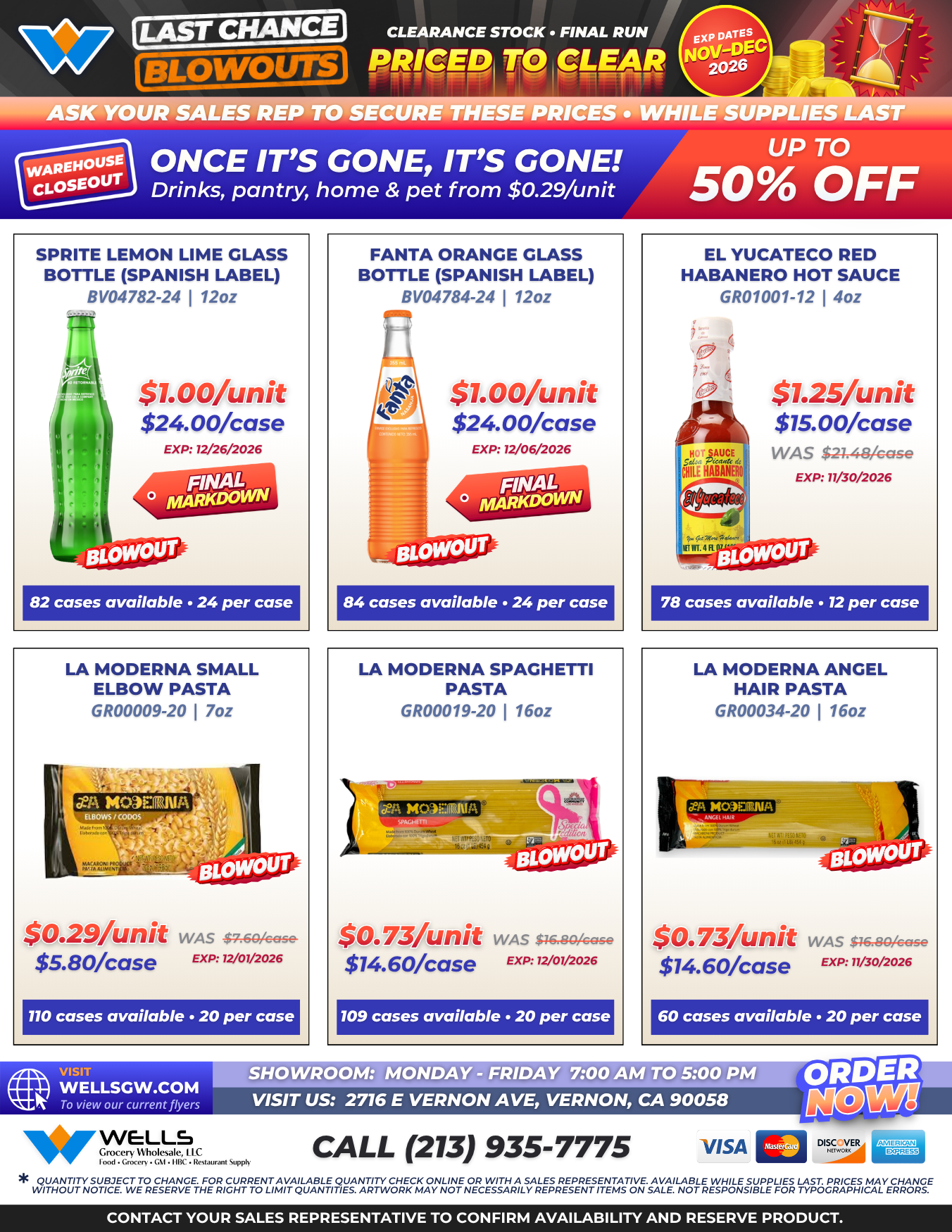 Wells Grocery Wholesale Last Chance Blowouts clearance flyer, page 1