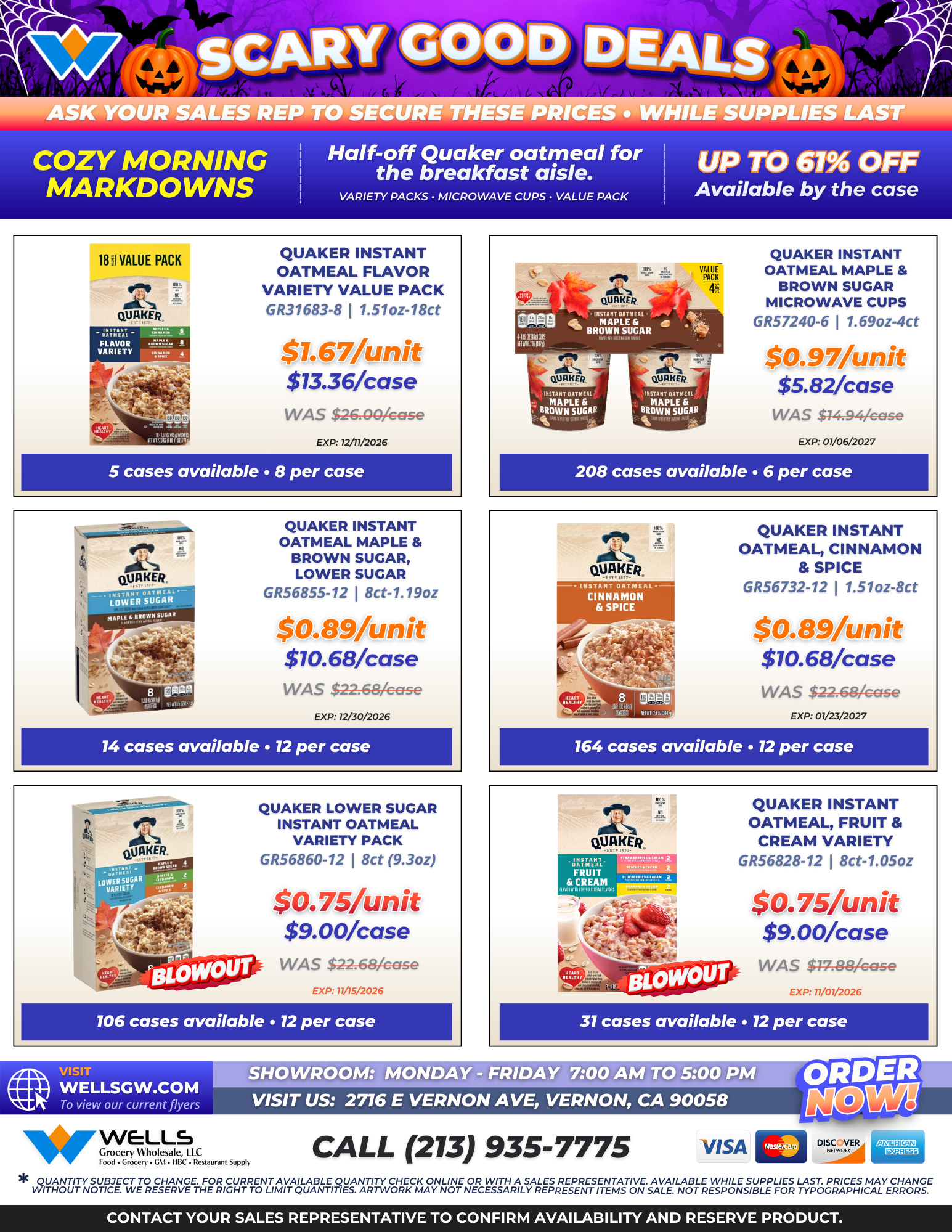 Wells Grocery Wholesale Scary Good Deals Quaker oatmeal flyer